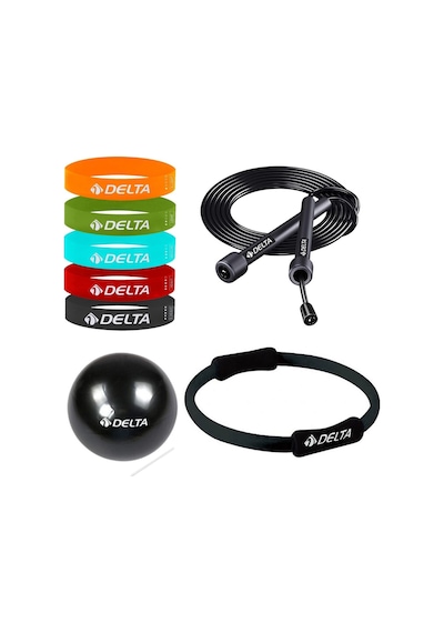8 Parça Pilates Ve Fitness Seti Mini Pilates Topu, Pilates Çemberi, Ayarlanabilir Atlama İpi Ve 5 Li Direnç Bandı Siyah
