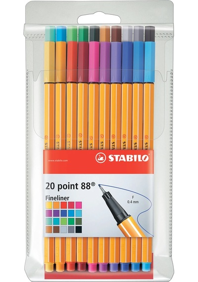 Stabilo Keçe Uçlu İnce Kalem 88 Point 0.4 Mm 20 Renk Askılı Paket 8820 Çok Renkli