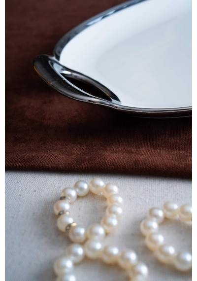 Acar Arven Oval Silver Sunum Tepsisi - 45 Cm Beyaz