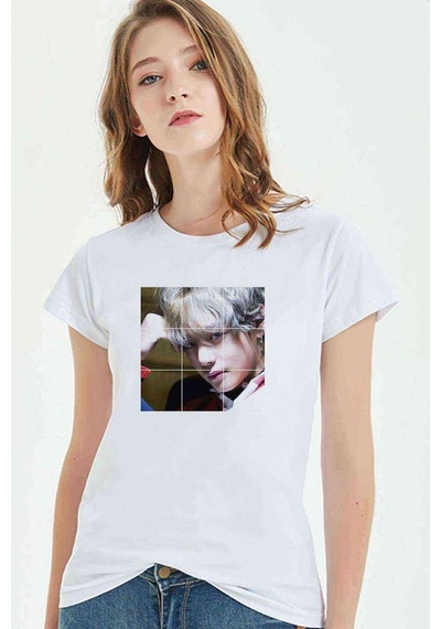 K Pop Koreli Muzik Grubu Kpop Baskılı Beyaz Kadın Tshirt