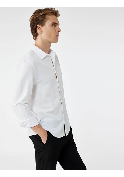 Koton Slim Fit Yarım İtalyan Yaka Beyaz Erkek Gömlek 7wam60036hw