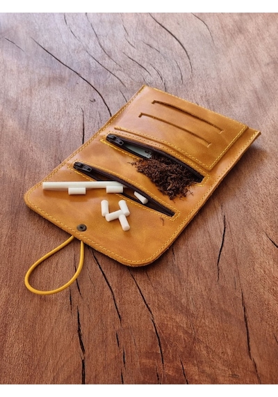 Tütün Kesesi Cüzdan Tütün Çantası Hakiki Deri. Açık Boyut: 13cm 19cm Kapalı Boyut: 7cm 13cm