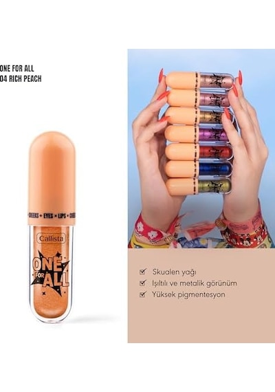 Callista One For All 04 Rich Peach Eyes & Lips & Cheeks Likit Göz Farı 0