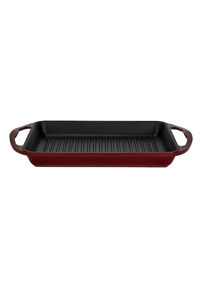Lava Döküm Dikdörtgen Izgara Tavası Döküm Demir Yekpare Çift Kulplu 26x32 Cm Bordo