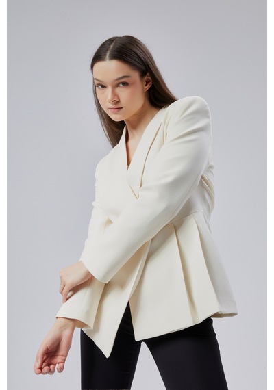 Ekru Regular Fit Pile Detaylı Blazer Ceket Ekru