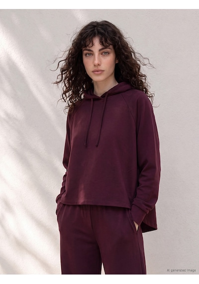 Lcw Petite Bordo Bağcıklı Soft Touch Kadın Hoodie