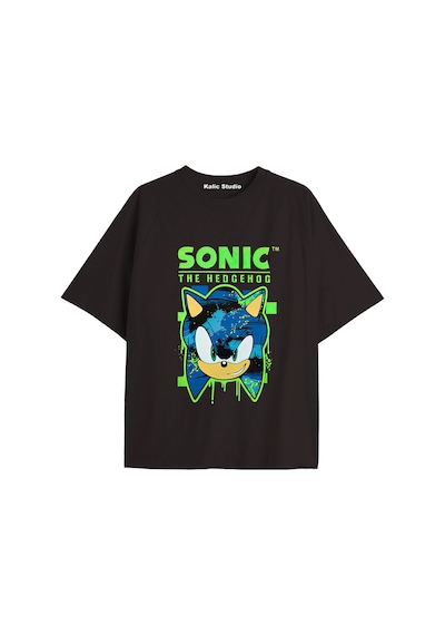 Kalic Studio Unisex Bay Sonic Desenli Siyah Yazlık T-shirt Siyah-222