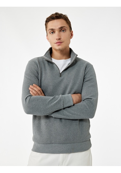 Koton Regular Fit Uzun Kollu Fermuar Detaylı Dik Yaka Sweatshirt Antrasit 7wam70009mk