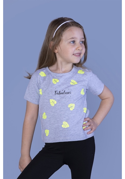 Toontoy Kids Toontoy Kız Çocuk Yaprak Desenli Fabulous Baskılı Tişört Gri Melanj