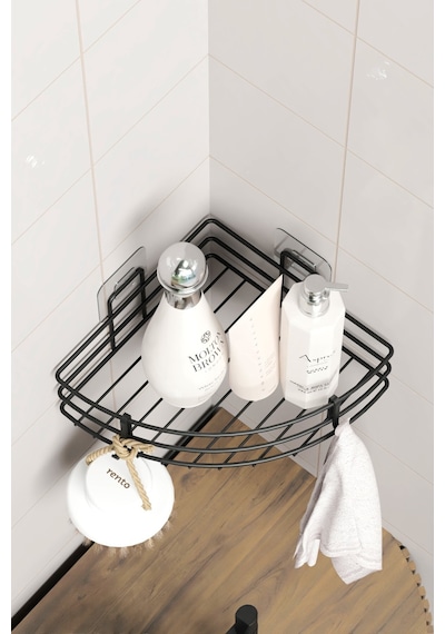 Zabata Yapışkanlı Banyo Köşeliği Köşe Rafı Duş Şampuanlık Duvar Düzenleyici Organizer Raf 1 Adet Siyah