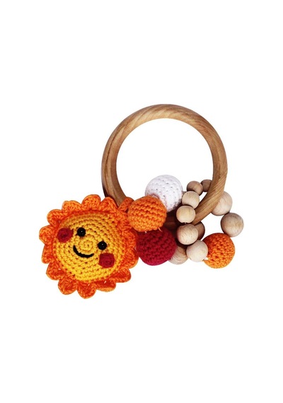 Unisex Güneş Halkalı Turuncu Sarı Amigurumi Diş Kaşıyıcı Çok Renkli