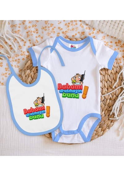 Bk Kids Babamı Aratmayın Bana Tasarımlı Mavi Bebek Body Zıbın Ve Çok Renkli