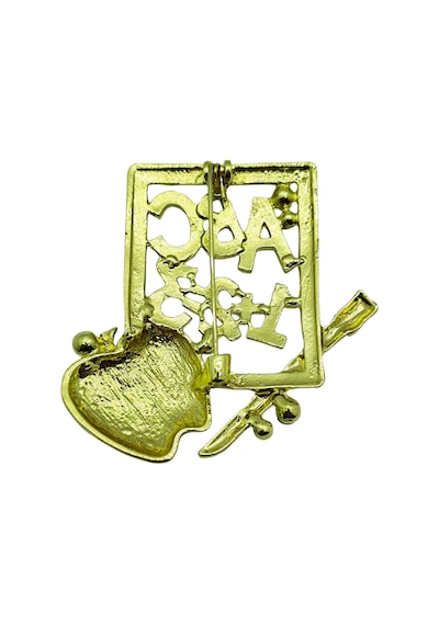 Öğretmen Temalı Abc 123 Kırmızı Elma Taşlı Broş Renkli Eğitim Sembollü Brooch Çok Renkli