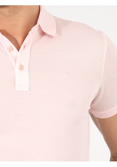 Pembe Polo Yaka Slim Fit Basic Merserize T-shirt