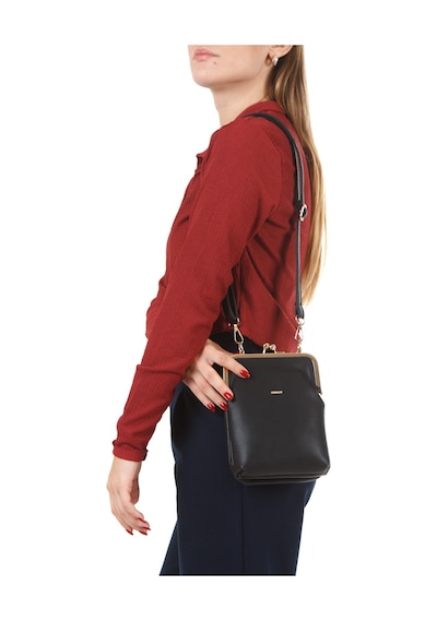 Newish Polo Kadın Siyah Çapraz Klipsli Şık Moda Omuz Çantası New383 Siyah