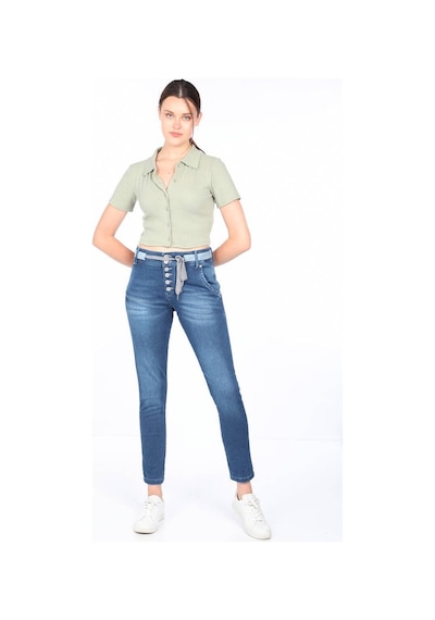 Kadın Belden Bağlamalı Jean Pantolon Mavi
