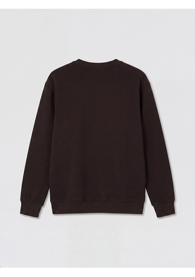 Lcw Vision Kahverengi Bisiklet Yaka Slogan Baskılı Erkek Sweatshirt