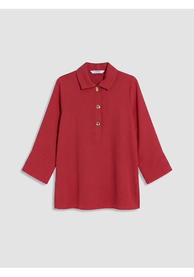 Lcw Everyday Kırmızı Polo Yaka Armürlü Kadın Tunik