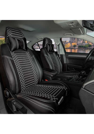 Dacia Sandero Stepway Uyumlu Lüks Deri Oto Koltuk Kılıfı Ön Arka Takım Siyah Beyaz Exc