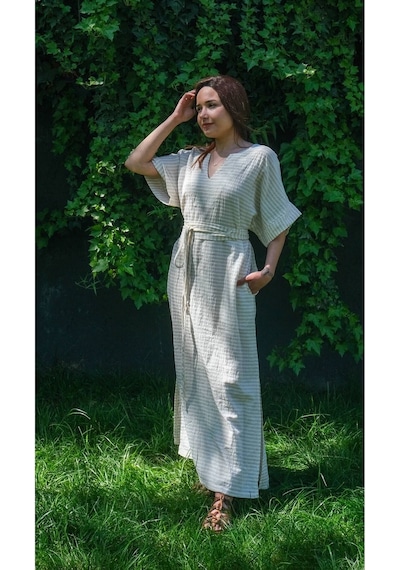 Dokuma Kaftan Elbise - Rahatlığın Şıklığı Ücretsiz Kargo İle Bej