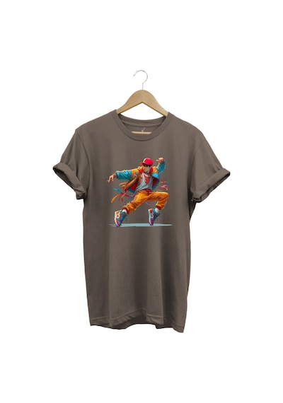 Dancing Boy Dans Eden Çocuk Tasarım Baskılı %100 Pamuk Regular Fit Kahverengi T-shirt Kahverengi