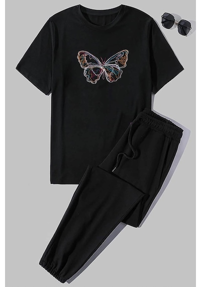 Uyguntarz Unisex Butterfly 2'li Eşofman Takımı Siyah