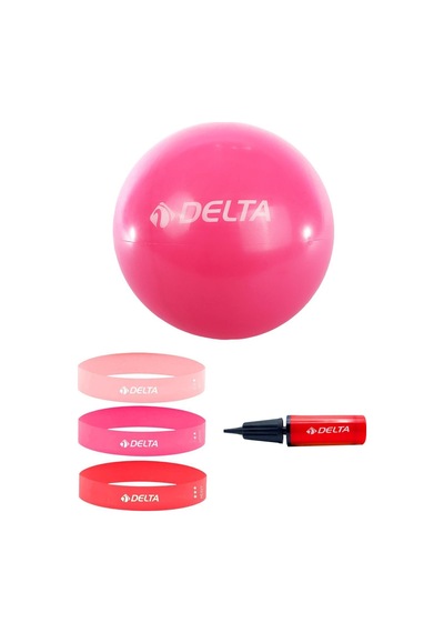 Delta- 55 cm Pilates Topu 3'lü Squat Bandı Egzersiz Direnç Lastiği Pilates Topu Pompası 5'li Set