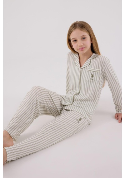 U.s. Polo Assn Kız Çocuk Gömlek Pijama Çay Yeşili-2070 Yesil