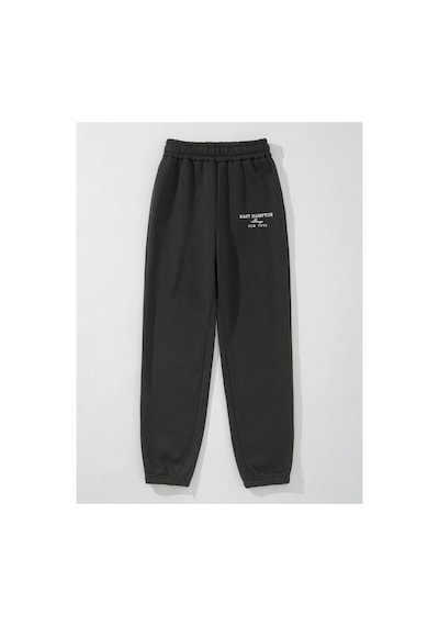 Tarzsokak Letter Embroidery Thermal Lined 4 Mevsim Eşofman Siyah