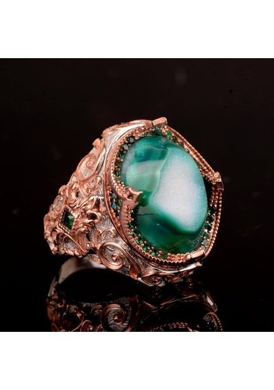 Gerçek Kristal Drusy Kuvars Taş Yüzük, 925 Ayar Gümüş Erkek Yüzük Gümüş