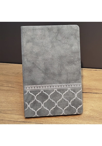 Desenli Gri Deri Defter Çok Renkli