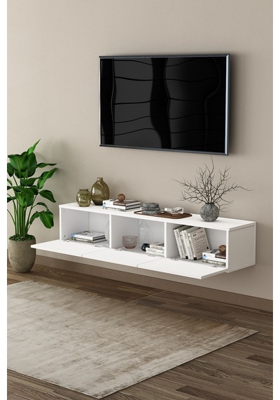 Asra Trend Tv Ünitesi Tv Sehpası T-27 %100 MDF Duvara Monte Askılı Ünite Beyaz