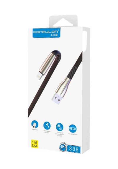 Konfulon S89 Metal Uçlu Lightning Kablo İphone Uyumlu 1m 2.4a - Siyah