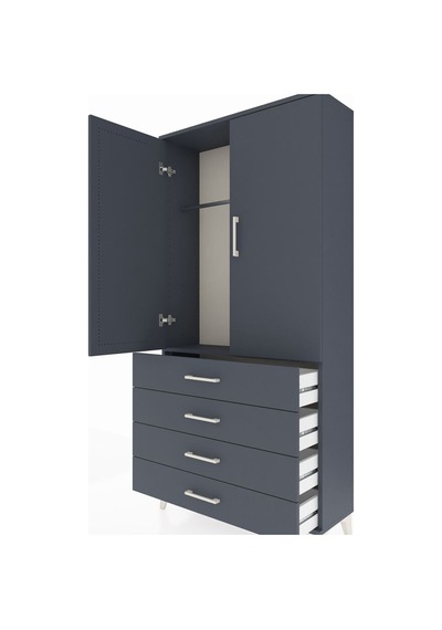 Arges Dolap Tek Raflı 4 Çekmeceli Tek Askılı 88x30x182 Antras... Antrasit