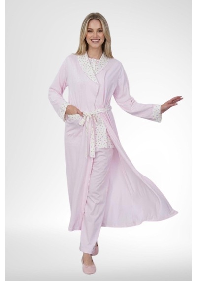 Mecit Pijama Mecit 6386 Pembe Büyük Beden Kadın Sabahlık Pijama Gecelik Set