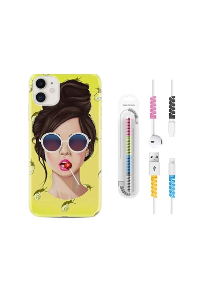Apple Uyumlu iPhone 11 Kılıf Kablo Koruyuculu Lollipop Woman 1416