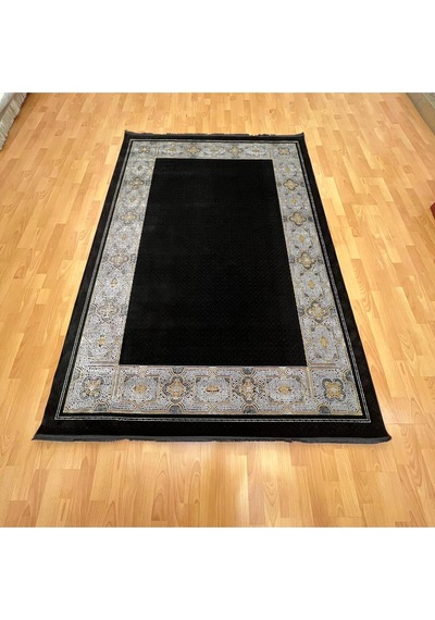 Geometrik Çerçeve Desenli 160 X 230 Yün Halı Siyah
