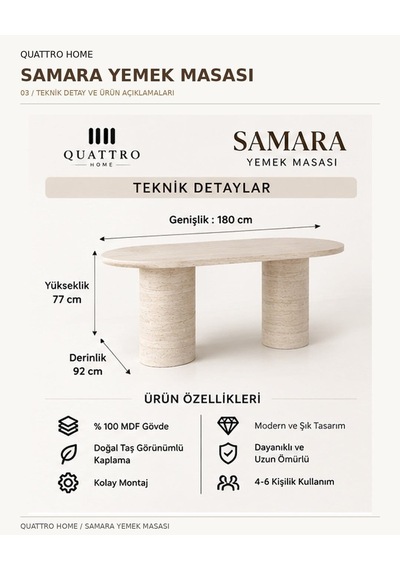 Samara Yemek Masası Krem