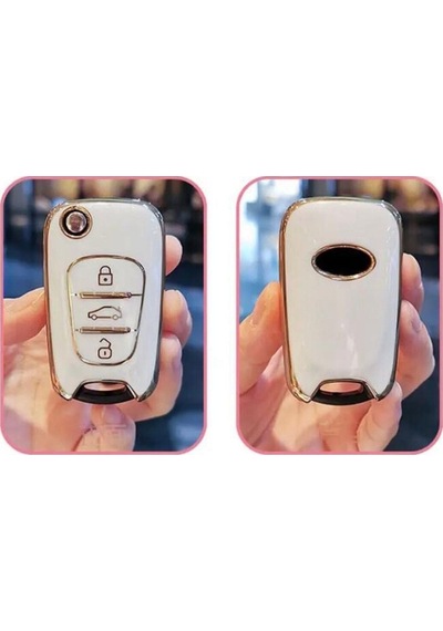 Lüx Hyundai Uyumlu Accent Era I20 I30 I35 İx35 Elantra Nano Anahtar Kılıfı Beyaz Gold Renk