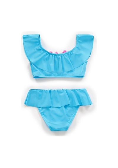 Endeep Kız Çocuk Volanlı Aksesuarlı Mavi Bikini Takımı Mavi