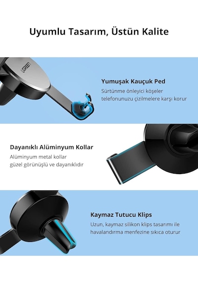 Mekanik Araç İçi Telefon Tutucu Siyah 2 Mixed