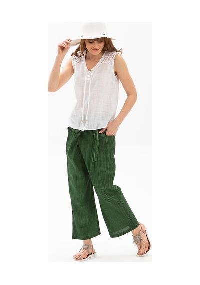 Eliş Şile Bezi Unisex Şile Bezi Balıkçı Pantolon Taşlı Yeşil Tslysl Yeşil