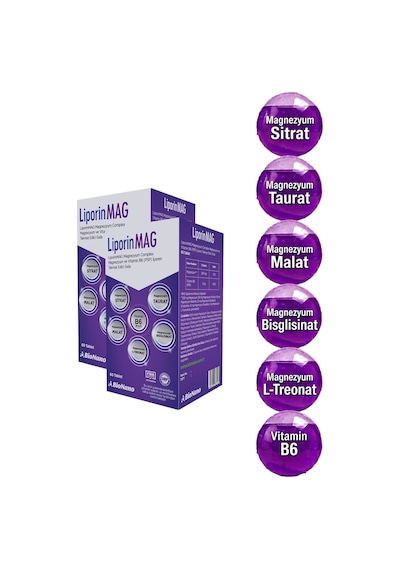 2 Kutu Liporinmag Magnezyum Complex Sitrat, Malat, Bisglisinat, Taurat, L-treonat B6 200 Mg