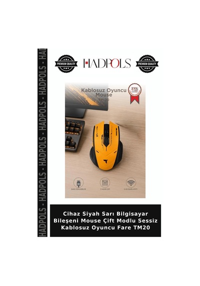 Cihaz Siyah Sarı Bilgisayar Bileşeni Mouse Çift Modlu Sessiz Kablosuz Oyuncu Fare Tm20