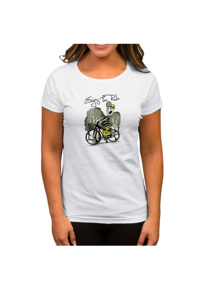 Rider Bike Cartoon Beyaz Kadın Tişört Beyaz