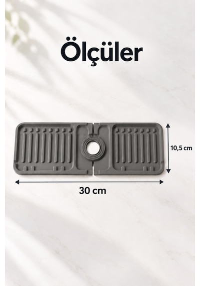 Lavabo Kenarı Silikon Su Geçirmez Musluk Matı 37x14cm Gri
