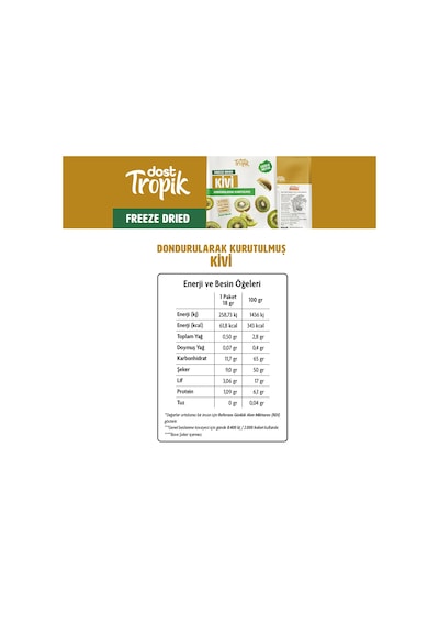 Dondurularak Kurutulmuş Kivi 18 G Freeze Dried Meyve Cipsi Çıtır Meyve Kurusu 5 Adet
