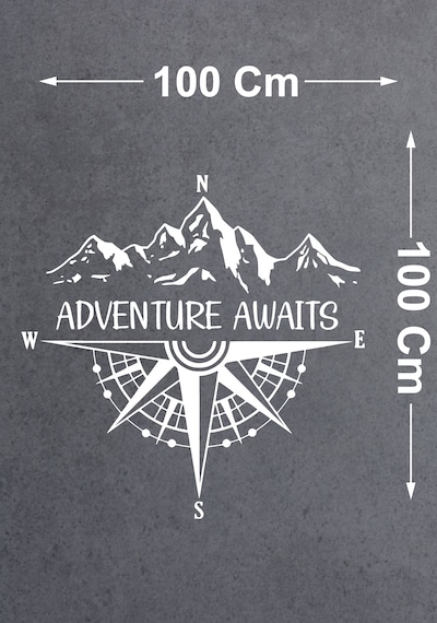 Pusula Adventure Awaits Sticker - Araba Oto Motosiklet Karavan Araç Sticker - 00337 100X100 Cm