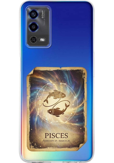 Oppo A55 İle Uyumlu Burç Kartları Balık Tasarımlı Şeffaf Silikon Kılıf Şeffaf