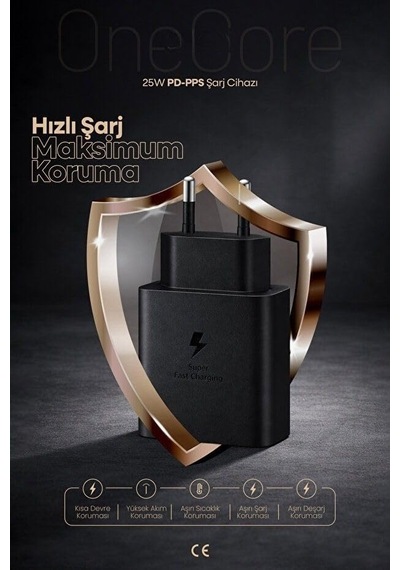 25w Usb-c Pd-pps Super Hız Şarj Adaptörü Siyah Kablosuz 3 Yıl li